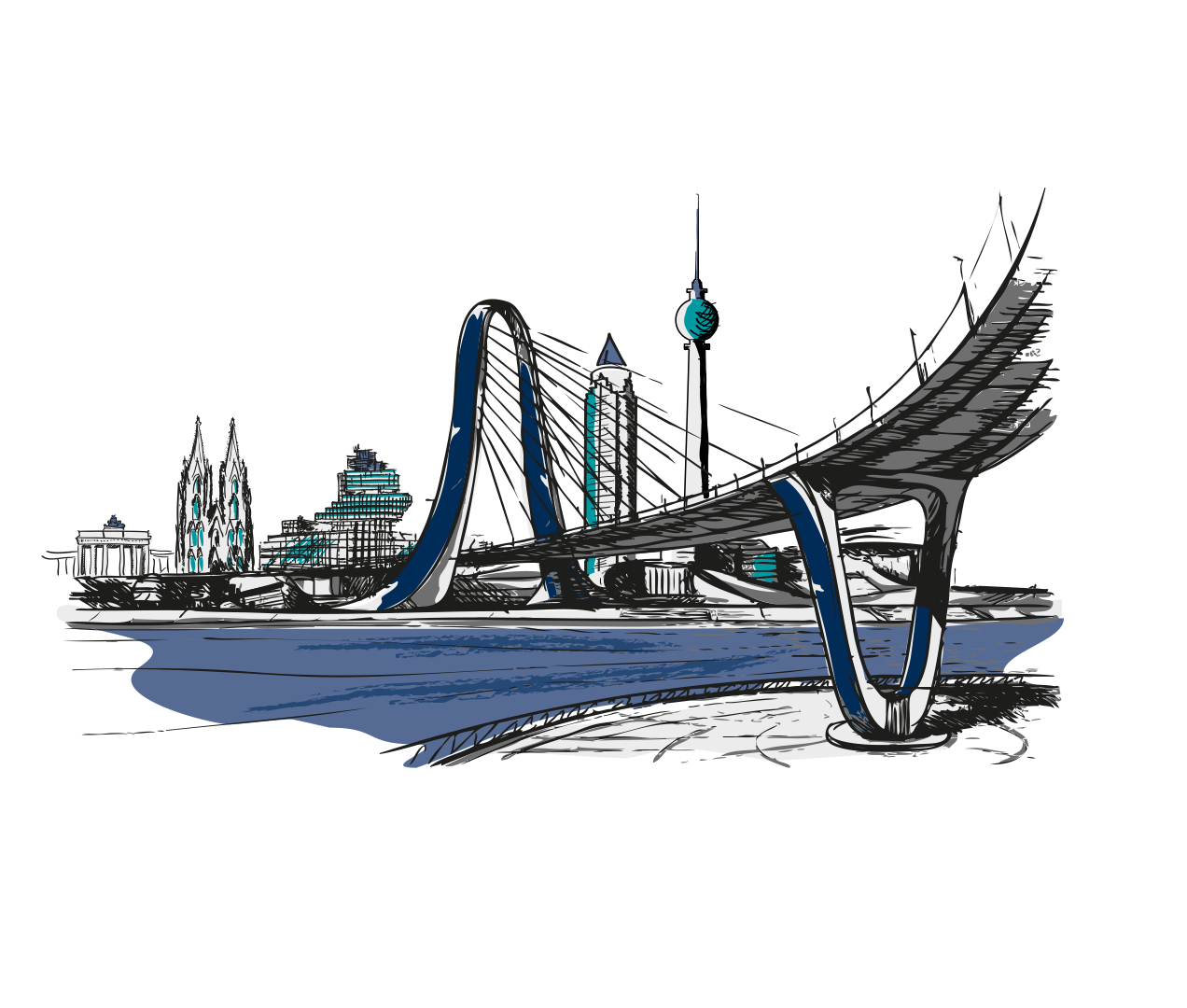 Die Illustration zeigt die Wahrzeichen der wichtigsten Börsenplatz-Städte, wie zum Beispiel das Empire State Building in New York, die Hongkong-Zhuhai-Macau-Brücke oder der Oriental Pearl Tower in Shanghai.